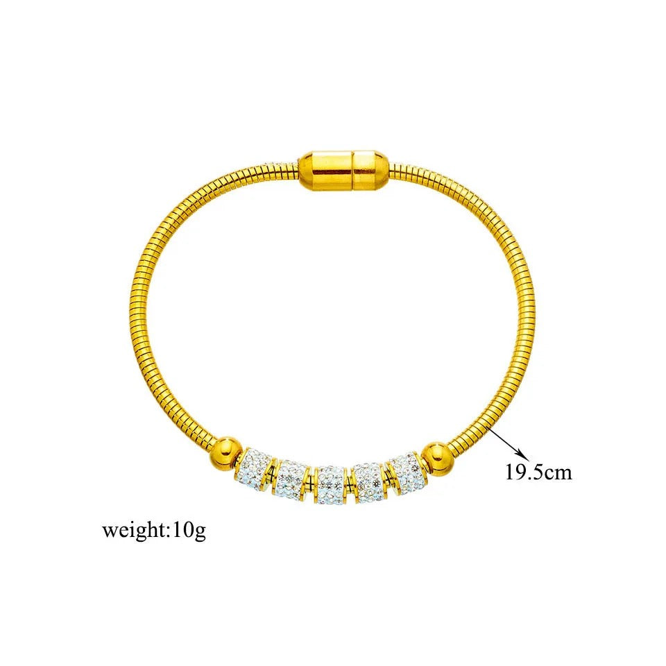 Stainless Steel Gold Color Rhinestone