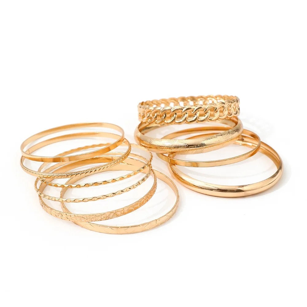 10pcs/set Metal Bangles Set For Women