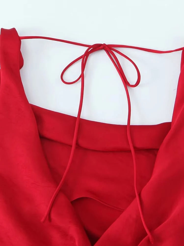 Asymmetric Long Dress for Women V-Neck Wide Strap Back