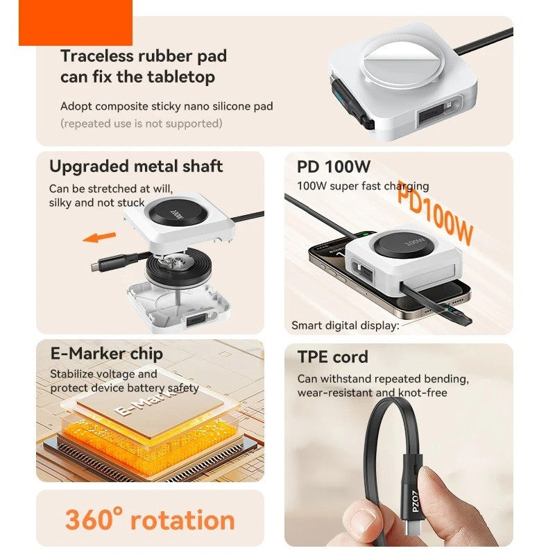 Digital Display PD 100W C to C Retractable Cable USB to Type C For iPhone 16