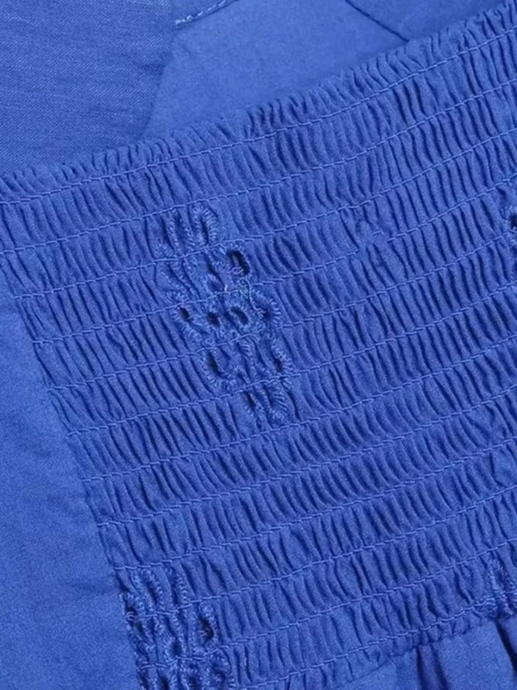 Women Fashion With Ruffled Cutwork Embroidery Mini Dress