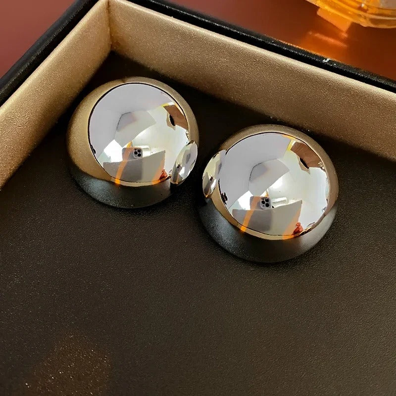 Smooth Round Earrings For Women Big Ball Metal Stud