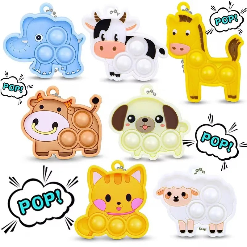 21Pcs Cartoon Animal Pop Keychain Hanging Stress Relief Toys