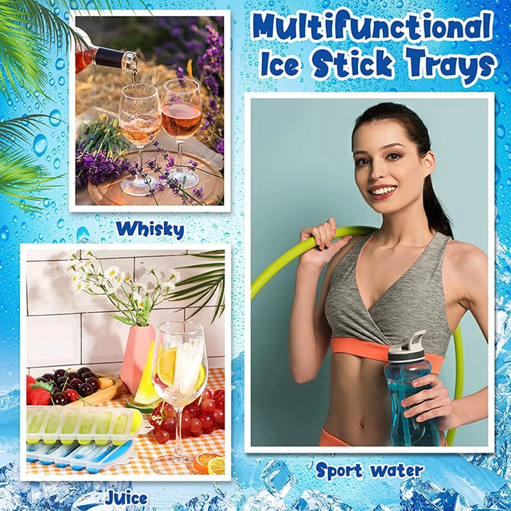 Pop Out Plastic Ice Cube Tray with Lid Reusable Ice Stick Tray Mold