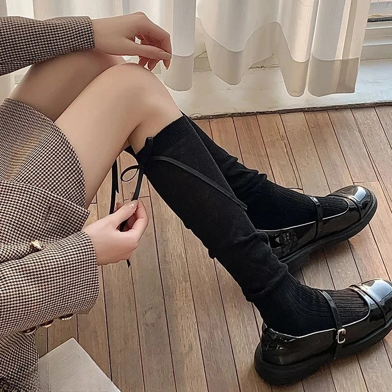 Socks Women Bandage Ribbon Bow Sweet Girls