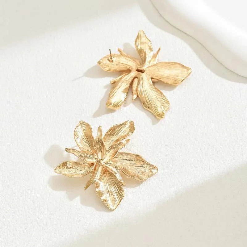 Metal Gold Color Flower Big Earrings For Women Fashion