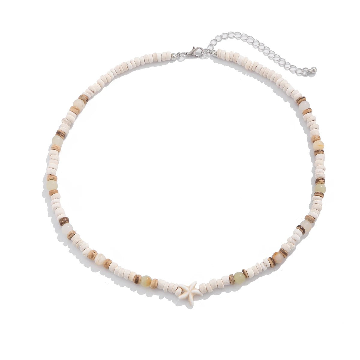 Summer Coconut-husk Wood Beads Starfish Choker Necklace