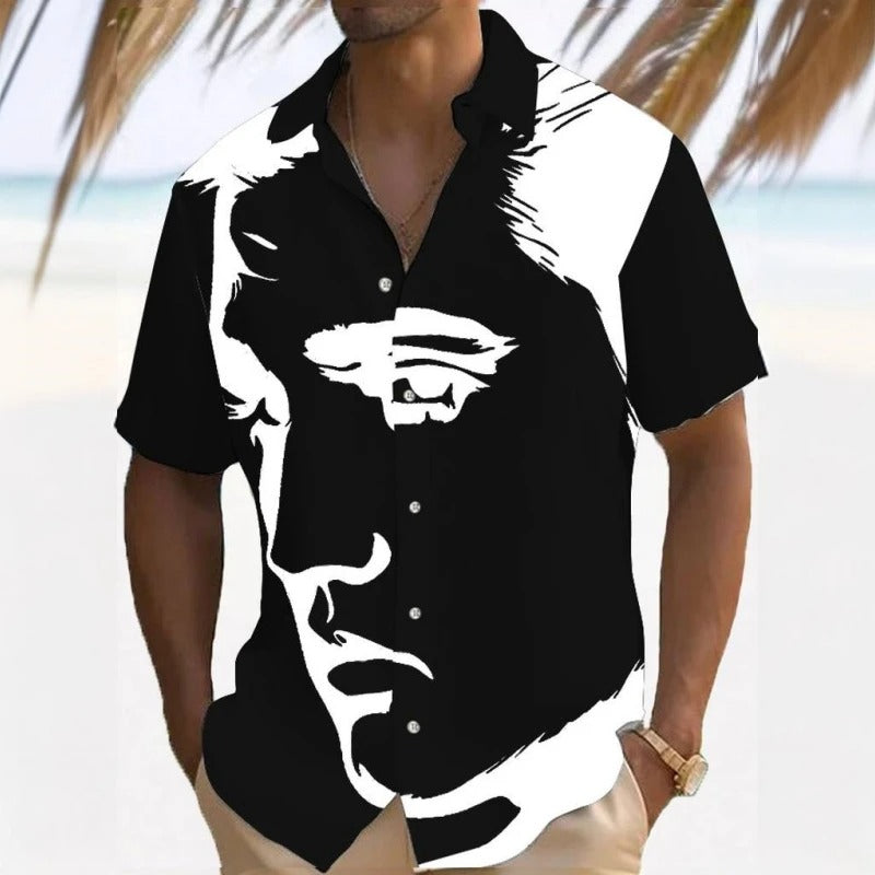 Men's Shirt 3d Face Print Short Sleeve Shirts Beach Casual