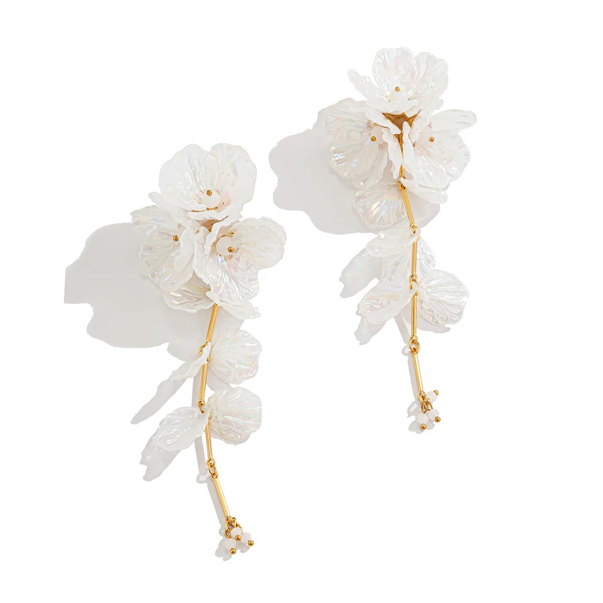 Elegant White Petal Flower Drop Earrings Women