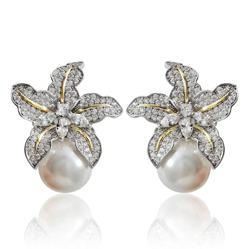 Gorgeous Flower Imitation Pearl Earrings Women