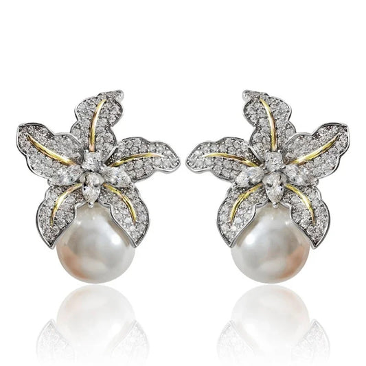 Gorgeous Flower Imitation Pearl Earrings Women