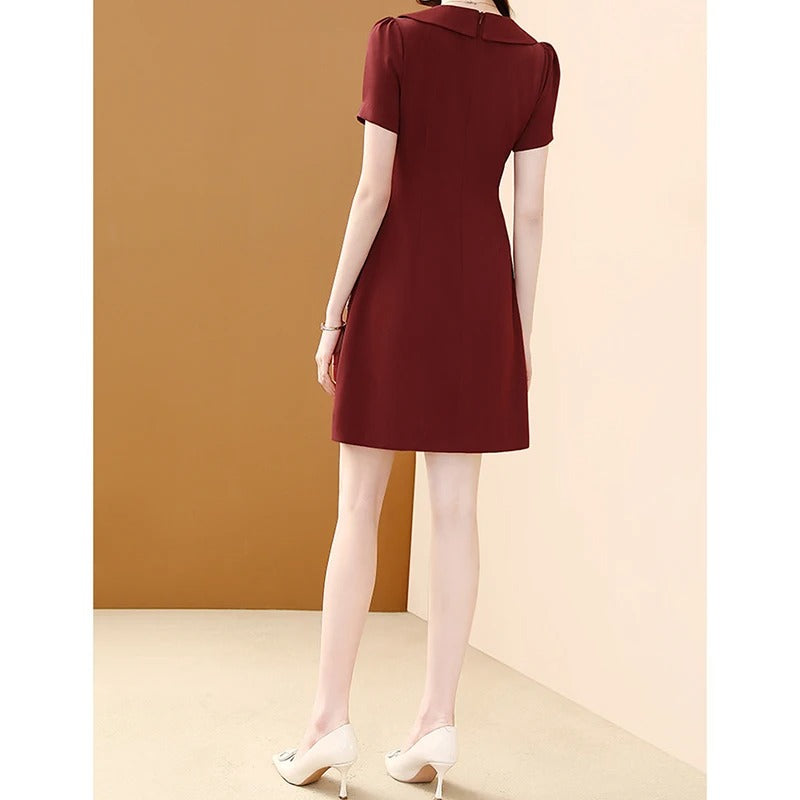 Woman Peter Pan Collar Solid Color Zipper A-line Skirt Light