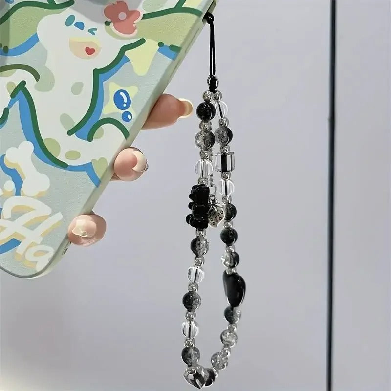 Strawberry Black Love Cute Bear Chain Charm Wrist Strap key cord
