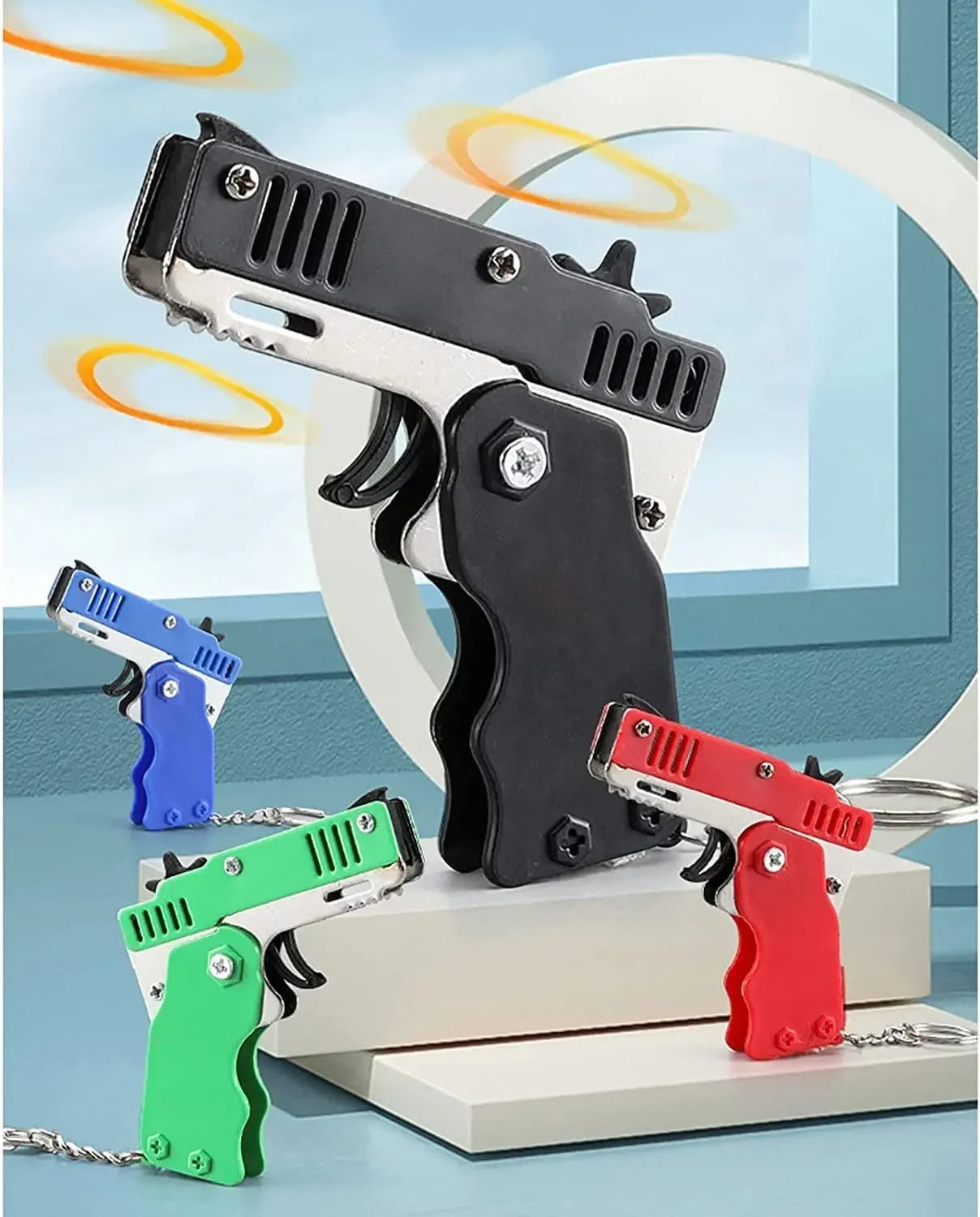 1PCS keychain gun 60 rubber bands rubber band gun Shooting Pistol