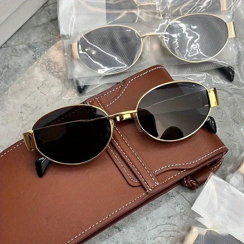 Retro Metal Frame Pilot Oval Sunglasses Women