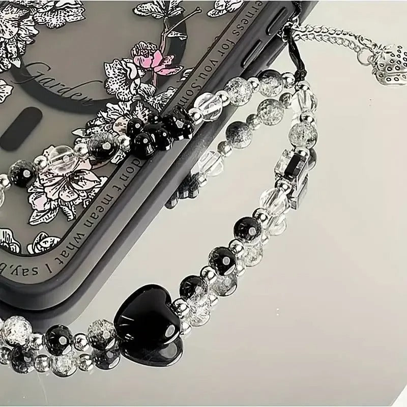 Strawberry Black Love Cute Bear Chain Charm Wrist Strap key cord