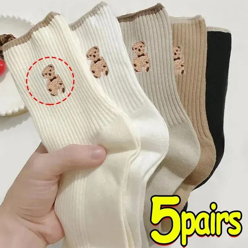 5pairs Cartoon Bear Socks Soft Cotton Socks Autumn