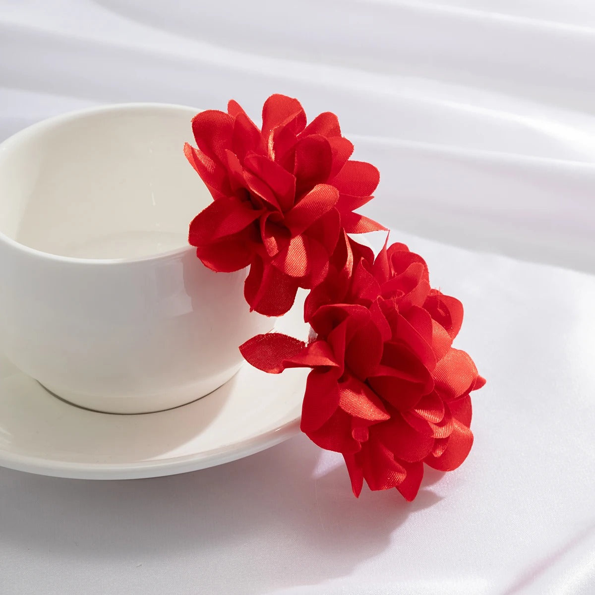 Exaggerated Red Petal Flower Drop Earrings