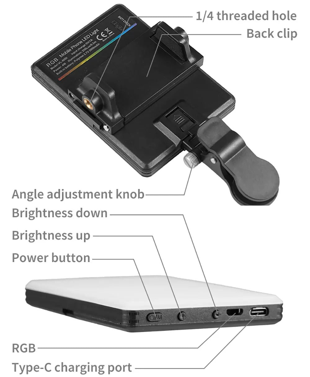 Mini Fill Light RGB LED Straight Pocket Video