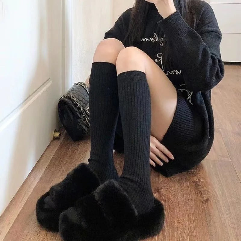 Autumn And Winter Women's Knitted Socks Solid Color