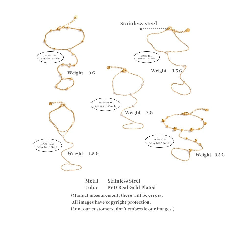 Trendy Stainless Steel Zircon Beads Back of Hand Chain Finger Bracelet