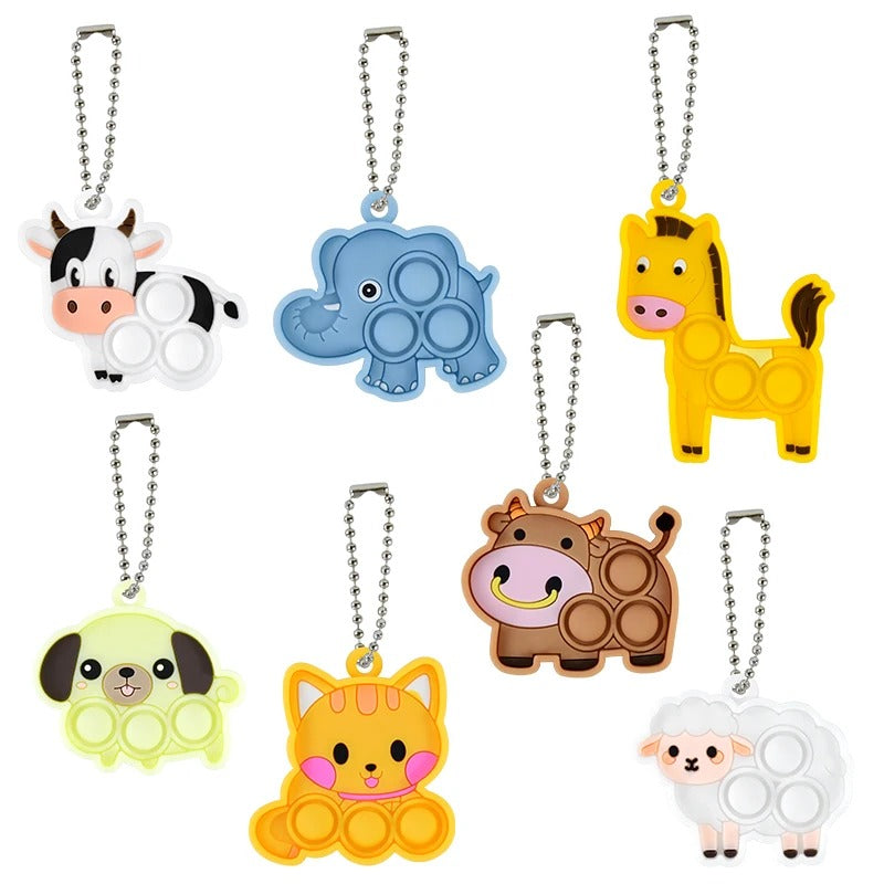 21Pcs Cartoon Animal Pop Keychain Hanging Stress Relief Toys