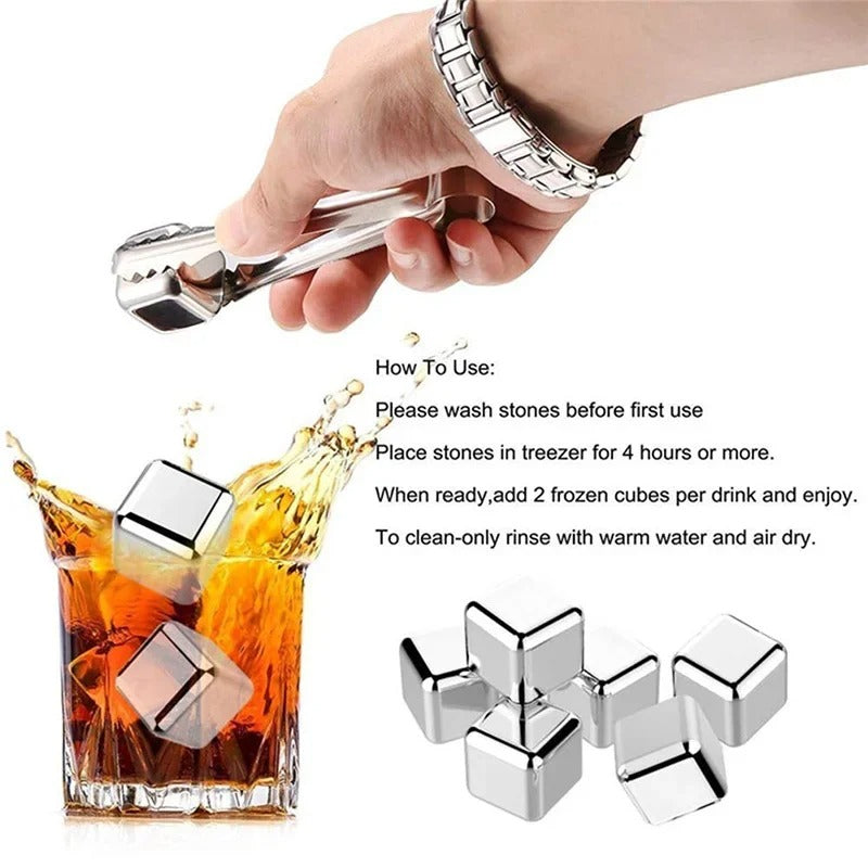 4/6/8 Pcs Stainless Steel Ice Cubes Set Reusable Chilling Stones