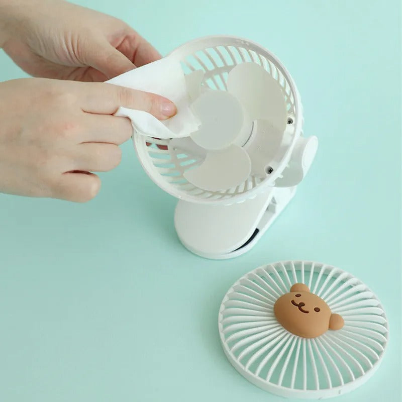 Baby Cart Stroller Fans Portable Outdoor Fan Clip Cute Bear Bunny Rechargeable