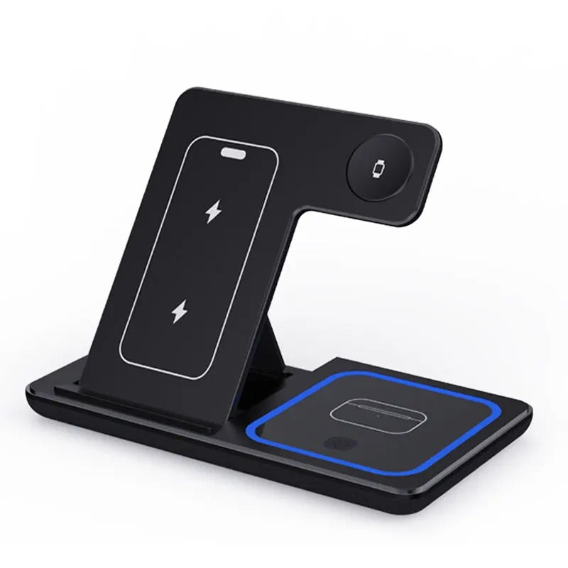 30W LED Fast Wireless Charger Stand 3 in 1 Foldable Charging Station