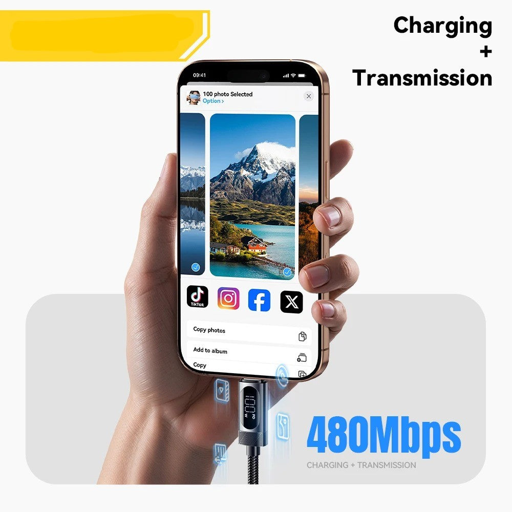 Digital Display USB C Cable For iPhone, Huawei 100W PD Fast Charging