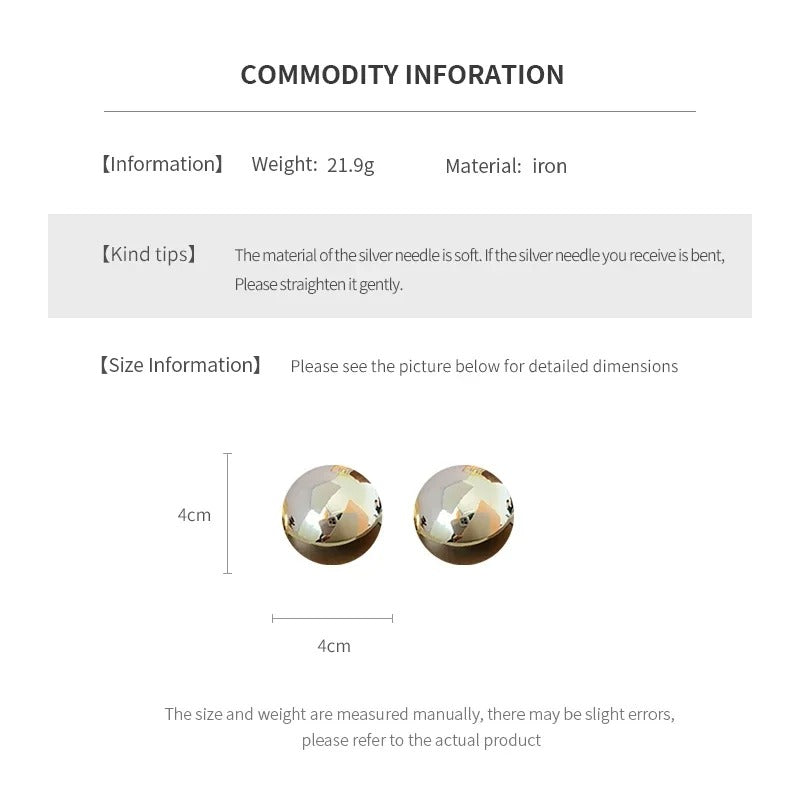 Smooth Round Earrings For Women Big Ball Metal Stud