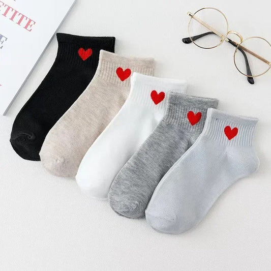 5 Pairs Lovely Heart Cotton Socks Women Summer Fashion