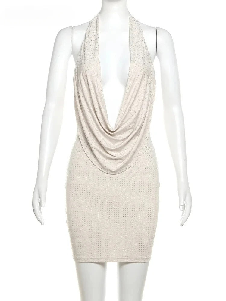 Solid Color Mini Dress Women Fashion Deep V-neck Strapless Dresses