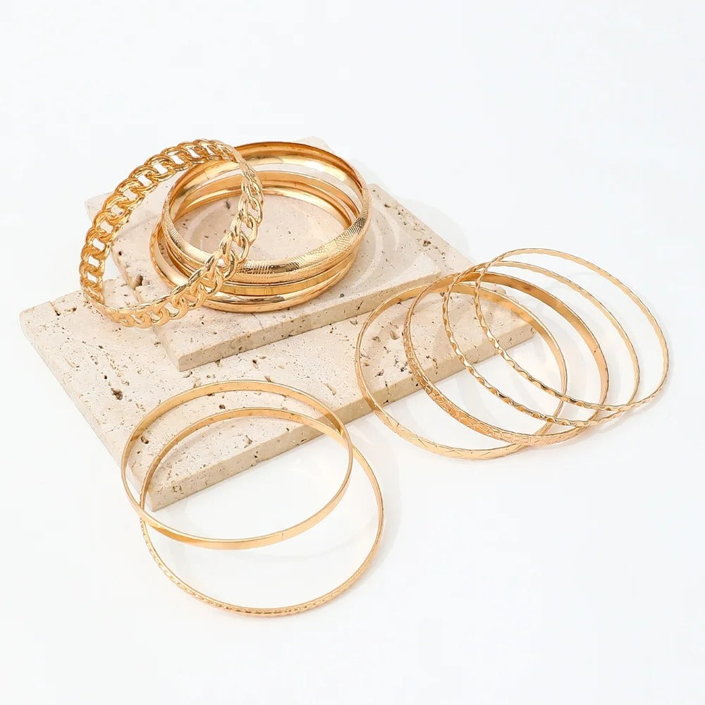10pcs/set Metal Bangles Set For Women