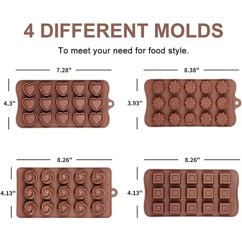 4 Pack Chocolate Flower Molds Reusable Silicone Cake Chocolate