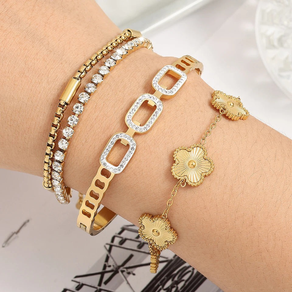 3Pcs Gold Color Stainless Steel Stacked Bracelet Bangles