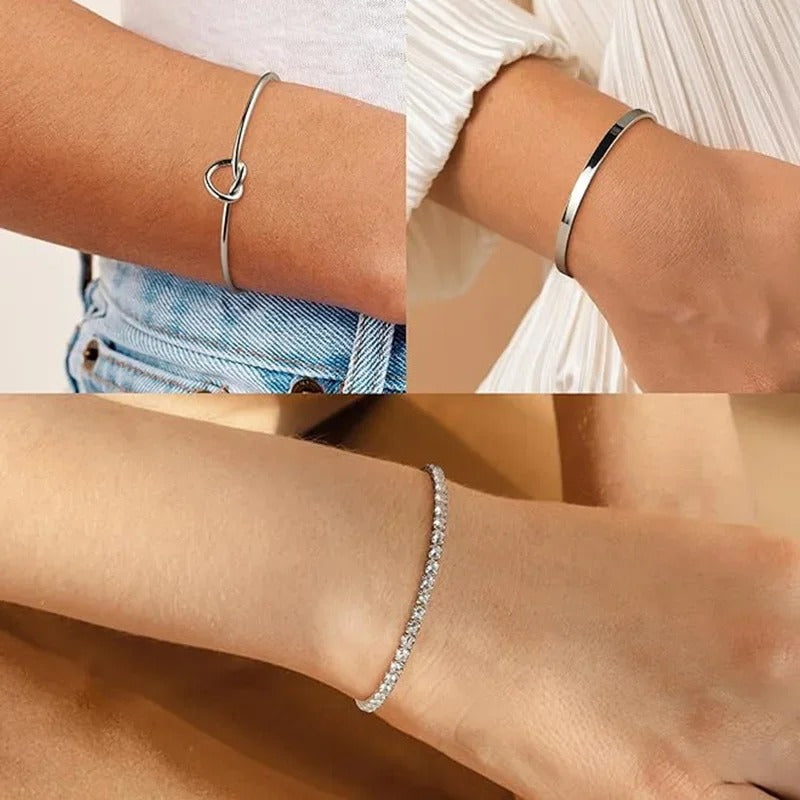 3pcs Stainless Steel Stack Cuff Bracelets for Women