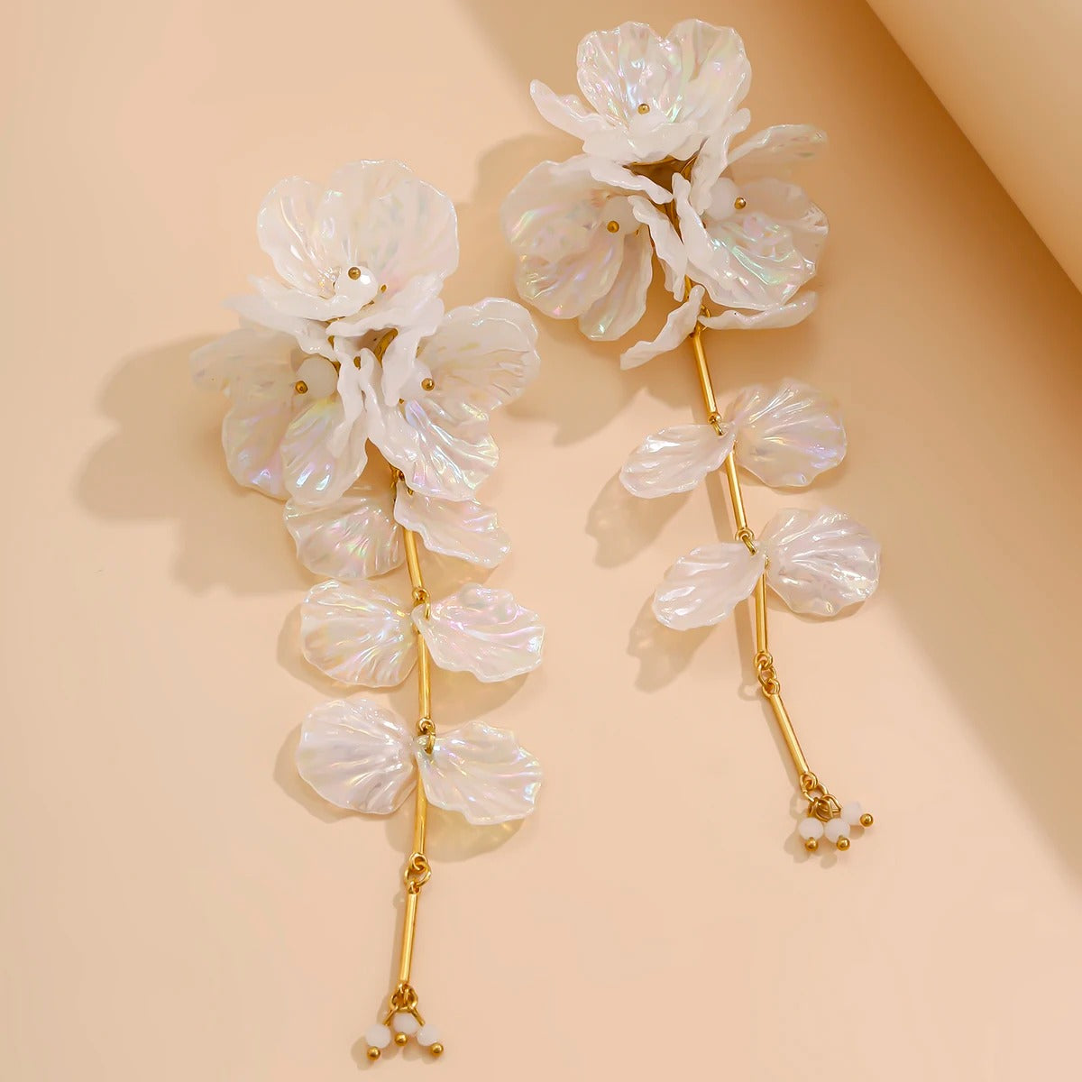 Elegant White Petal Flower Drop Earrings Women