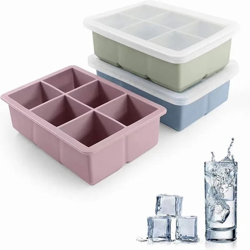 1PC 6 Cavity Silicone Ice Cube Tray with Lid Food Grade