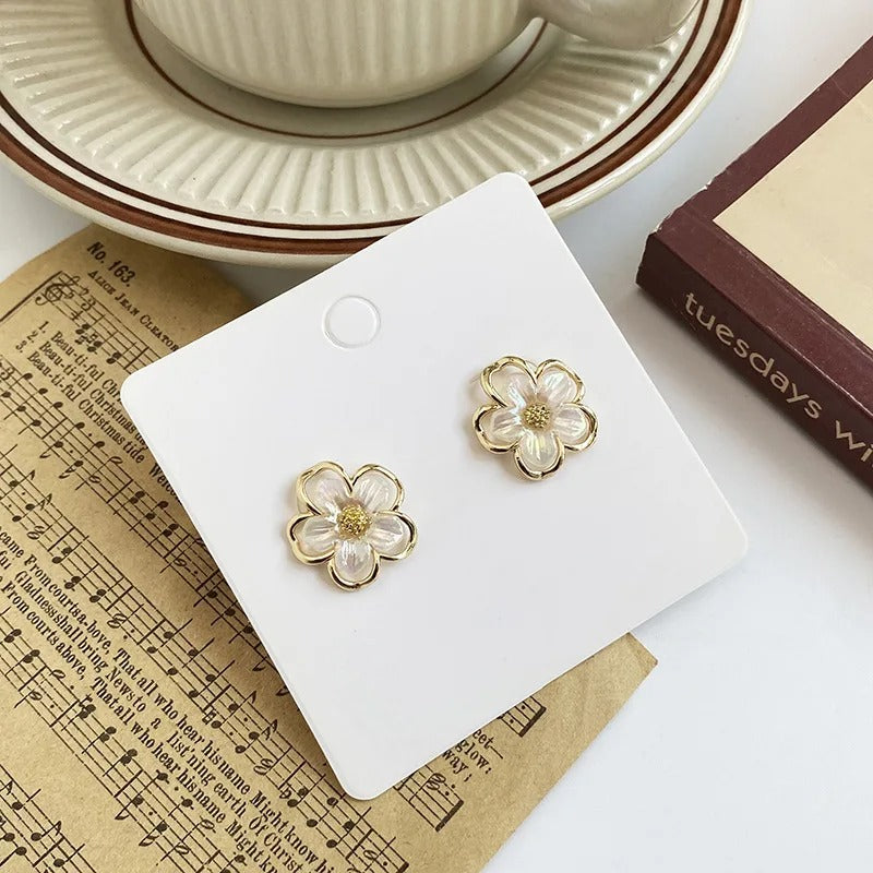 Cute Small White Flower Earrings for Women