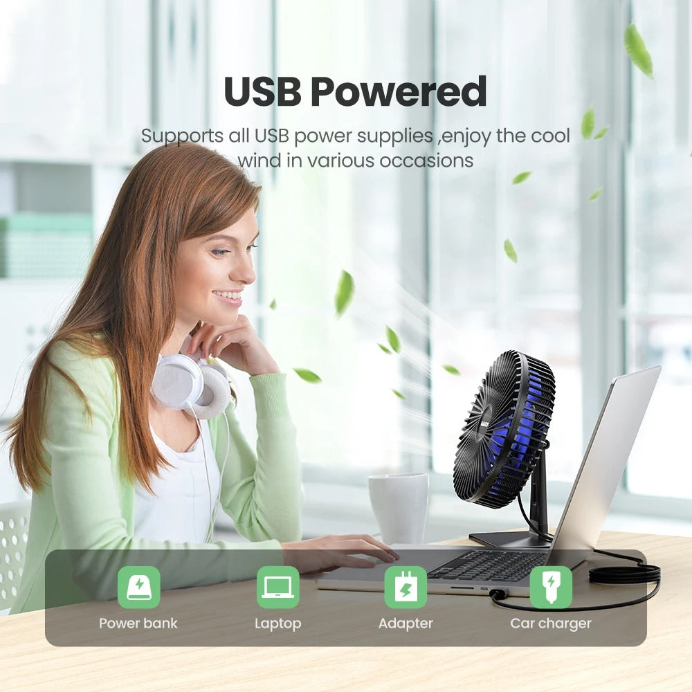 Desk Fan Portable USB Fan 90° Adjustable Cooling Fan Mute 4 Speed Adjustment Ultra Quiet