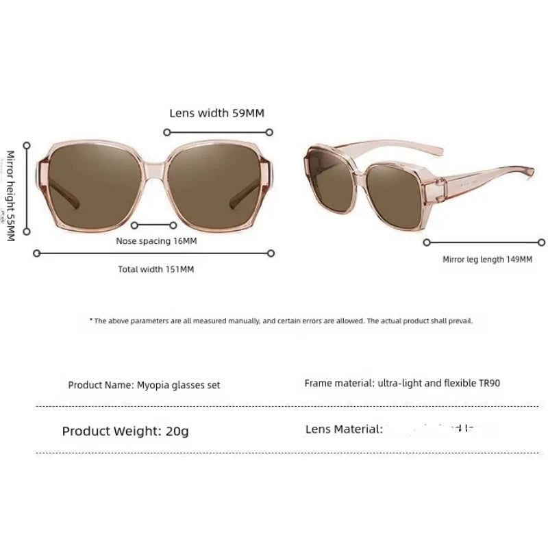 Women Vintage  Sunglasses Over Myopia Prescription