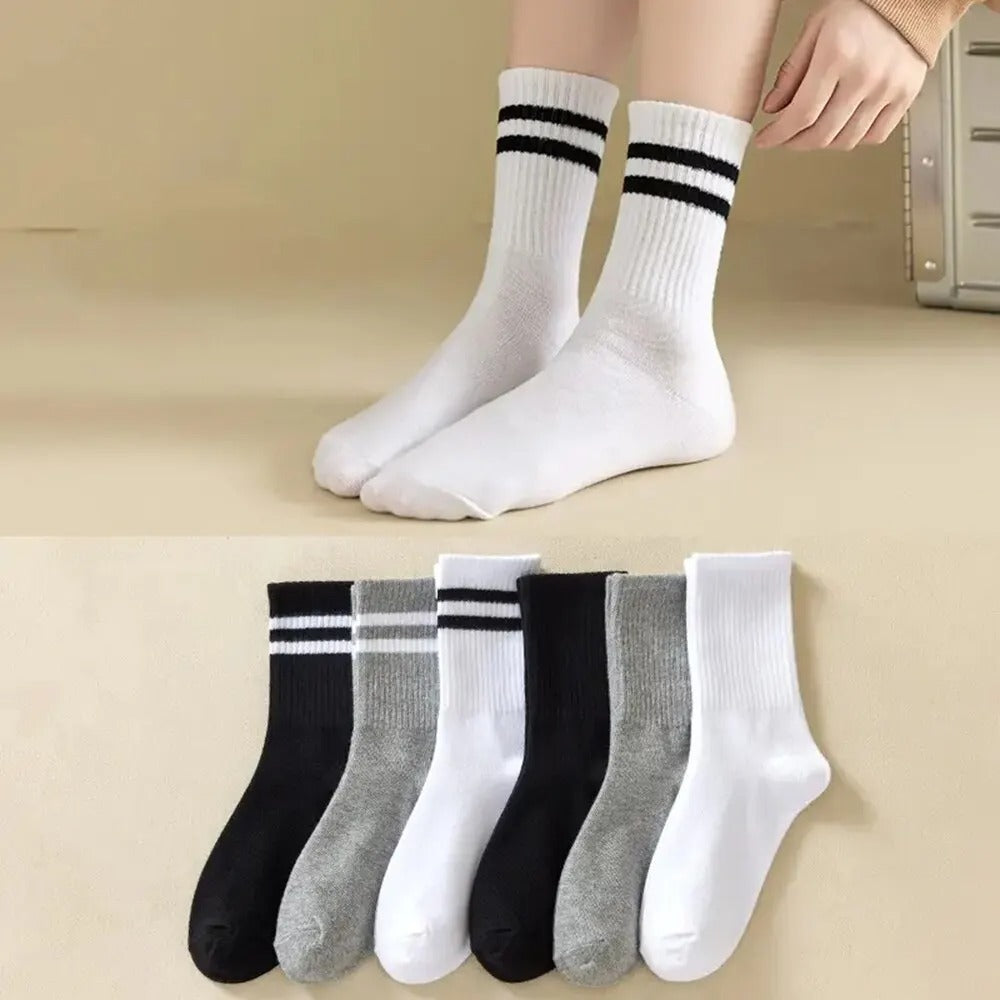 6 Pairs Women's Mid Socks Solid Color