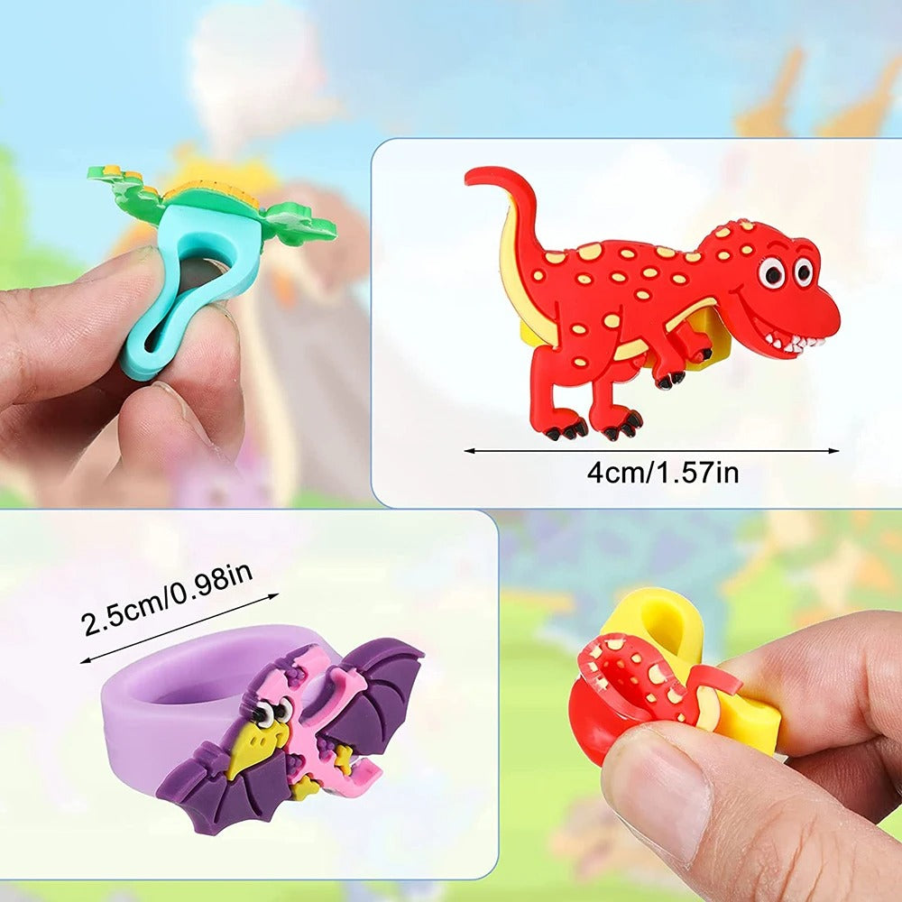 12pcs Cartoon Dinosaur Rubber Rings Soft Dino Ring Kids