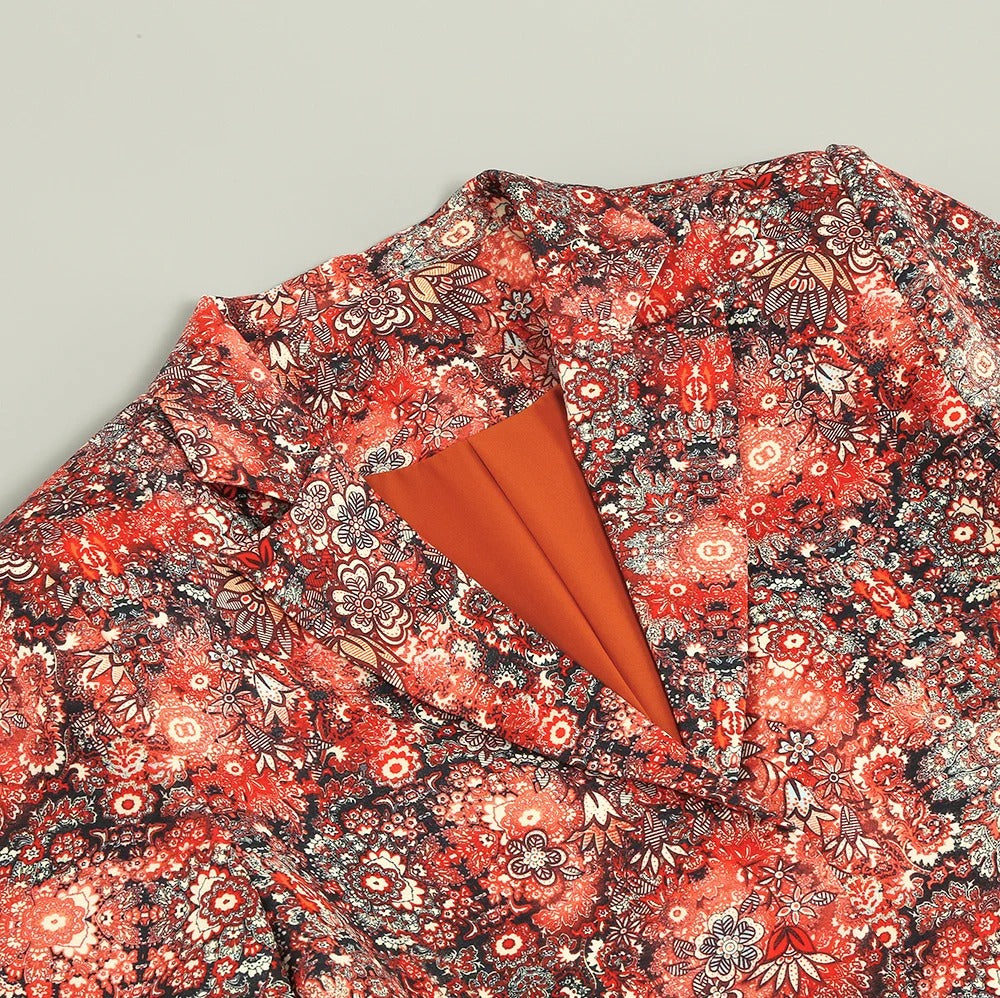 Temperament Floral Suit Collar Waist Decorative Belt Elegant Dress