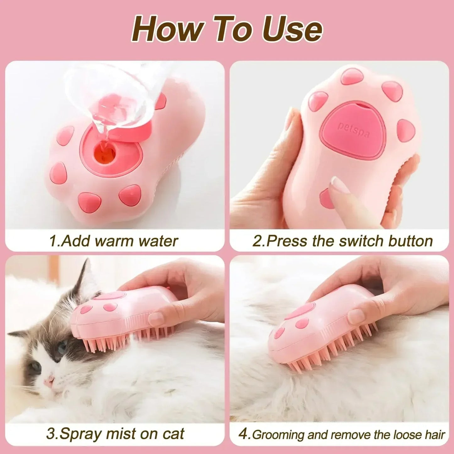 3 in 1 Pet Brush Cat Steam Brush Comb Dog Brush Electric