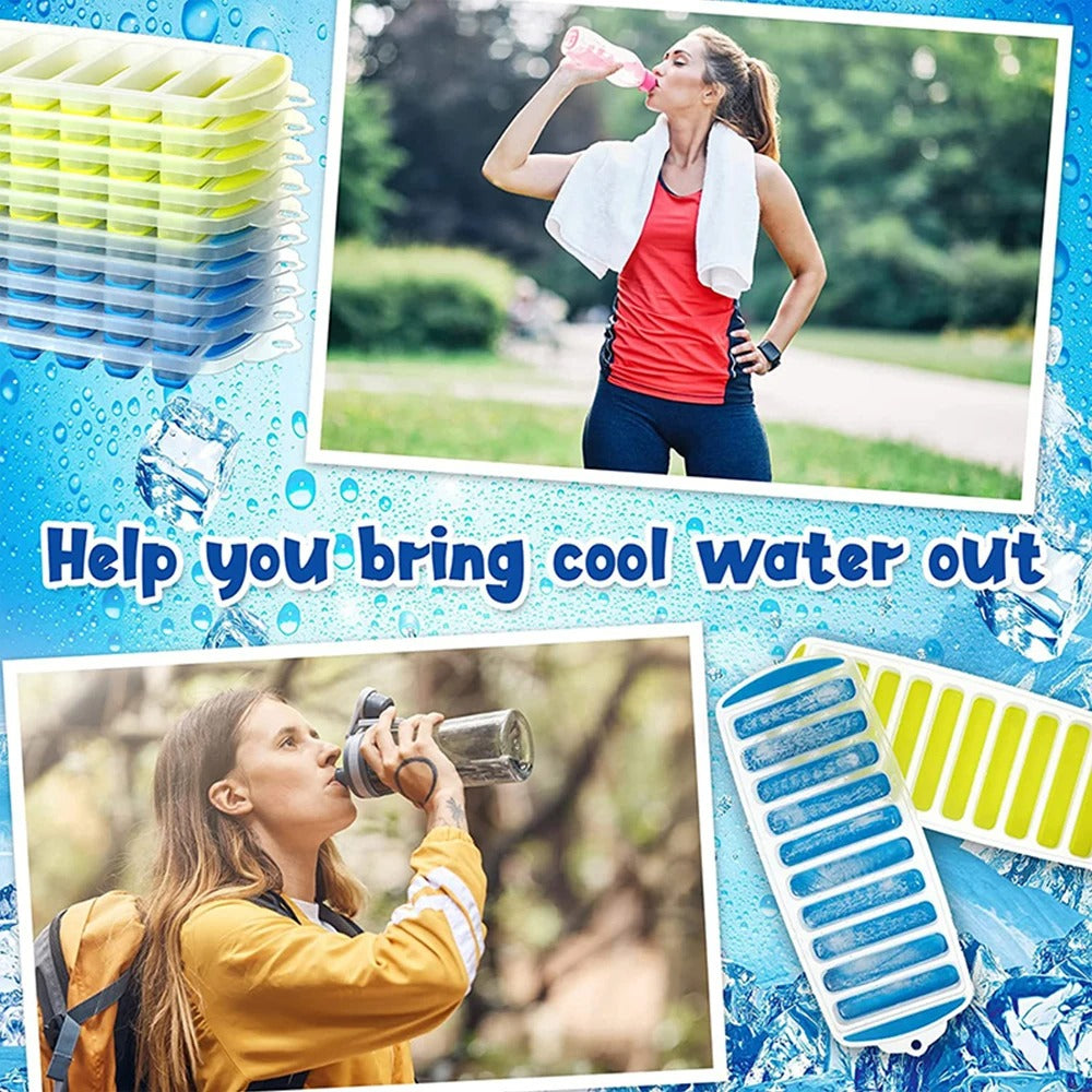 Pop Out Plastic Ice Cube Tray with Lid Reusable Ice Stick Tray Mold