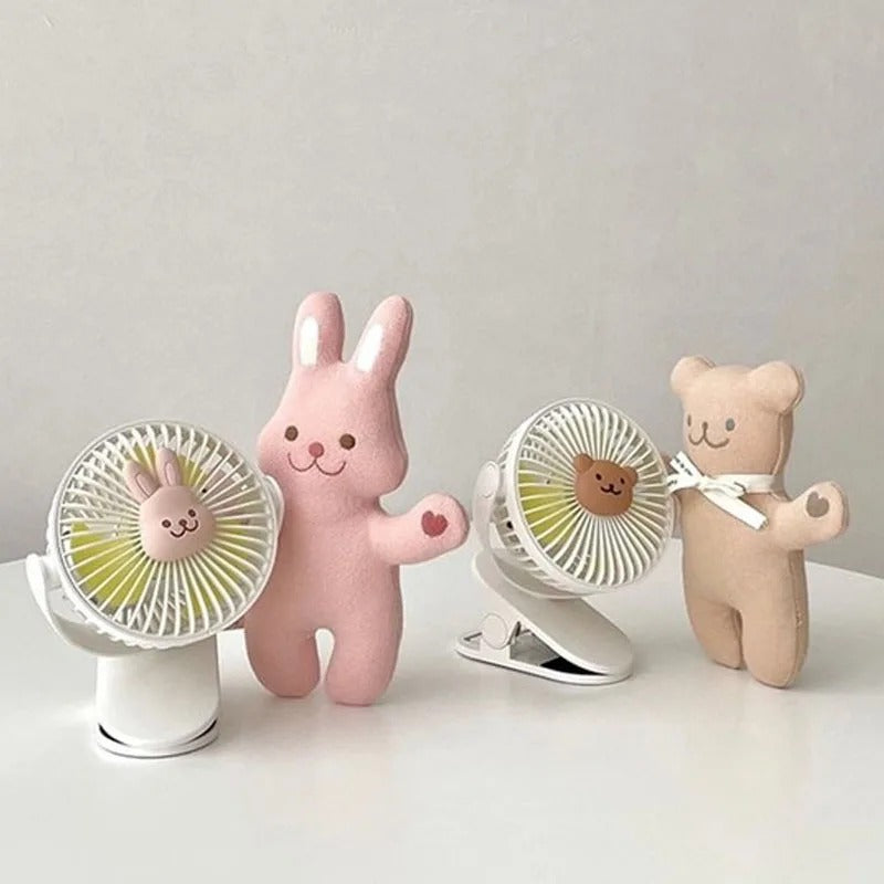 Baby Cart Stroller Fans Portable Outdoor Fan Clip Cute Bear Bunny Rechargeable