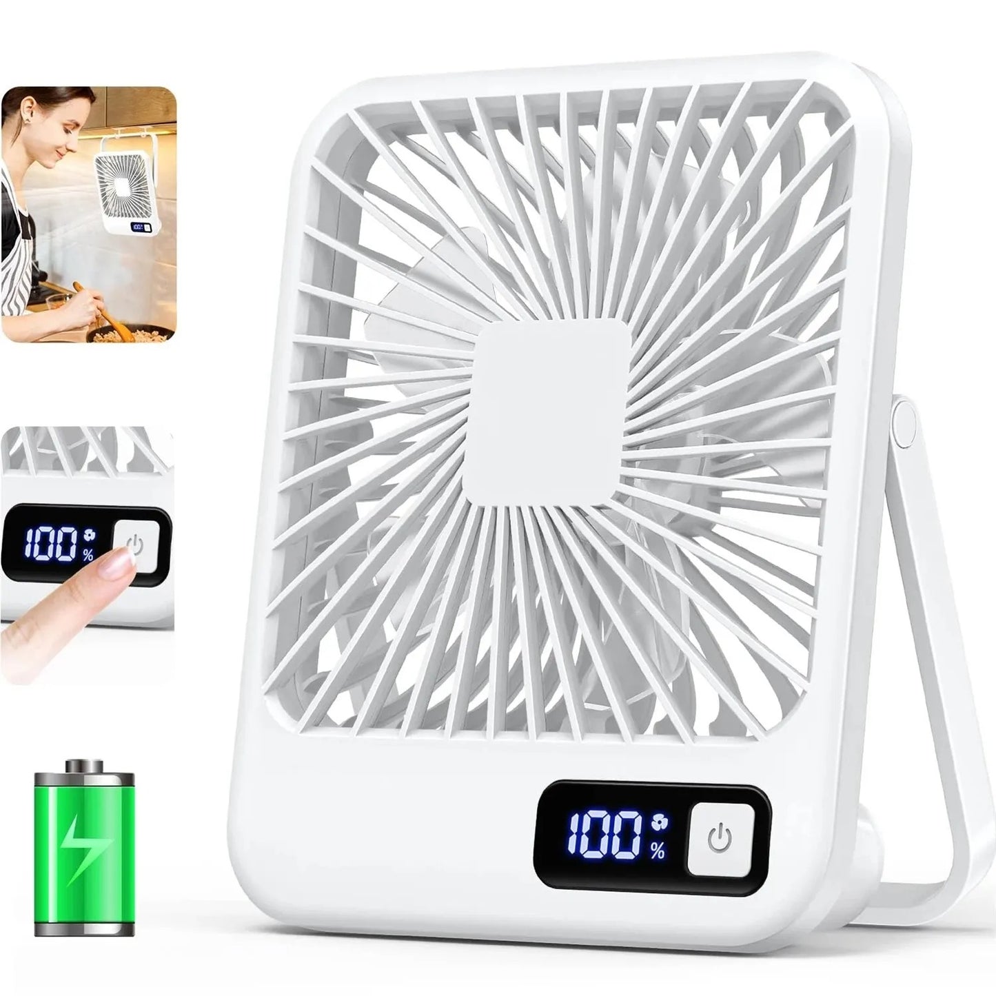 Desk Fan, Portable USB Rechargeable Fan, 180° Tilt Folding Personal Fan With Power Display