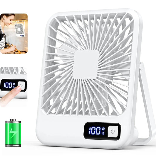 Desk Fan, Portable USB Rechargeable Fan, 180° Tilt Folding Personal Fan With Power Display